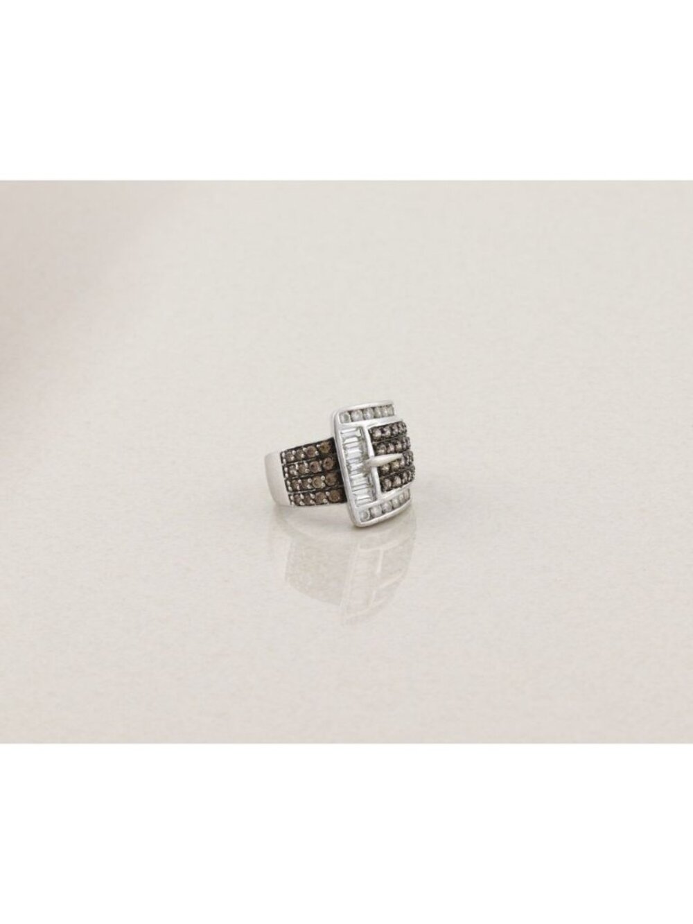 Sterling Silver Sparkly Brown & White Cubic Zirconia Belt Buckle Ring Size 6 3/4 - Picture 4 of 8